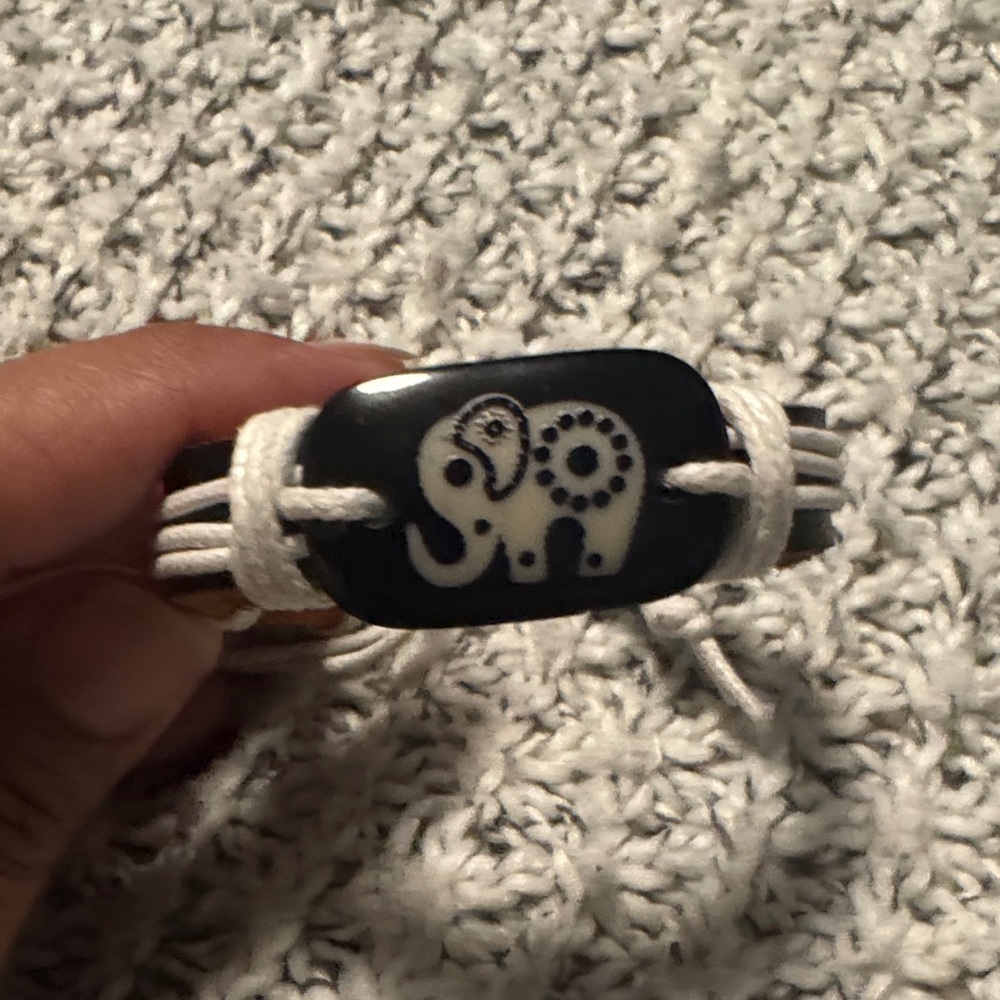 Elephant Design Black and White Bracelet